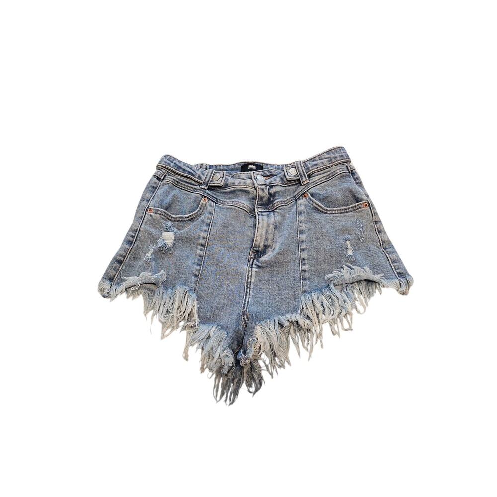 L&M Signature Jean Cut Off Denim Shorts Destroyed Hem 90s Blue Ripped Sz 28